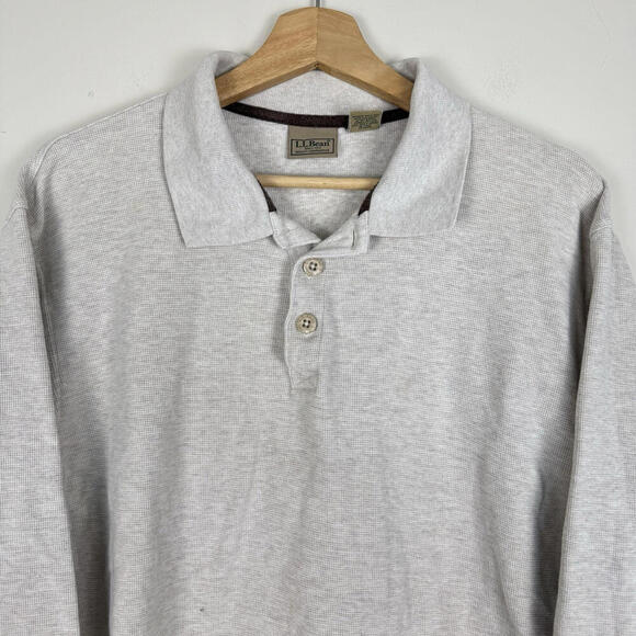 L.L Bean Long Sleeve Rugby Shirt Men Sz L-Tall Waffle Thermal Classic Fit Beige - Picture 6 of 11